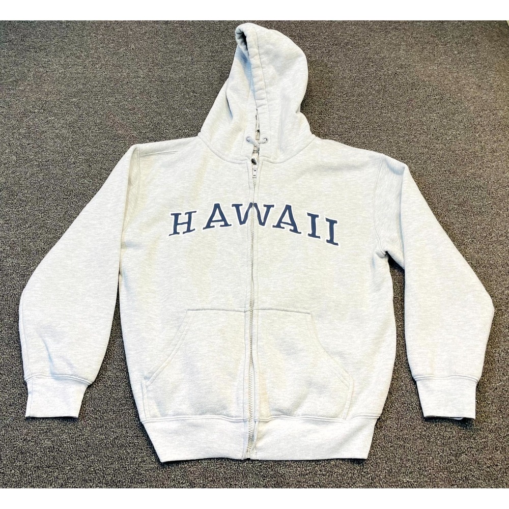 Vintage Baba Hawaii USA Hoodie Mens Medium Heather Gray Spellout Logo Full Zip